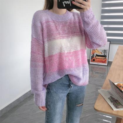 Color Striped Loose Sweater