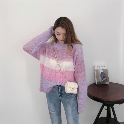 Color Striped Loose Sweater