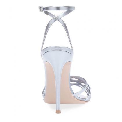 Sexy Silver Pu Pointed Toe High Heel Sandals