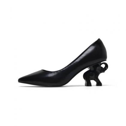 Leather Slip On Plain Special Shaped Heel Pumps
