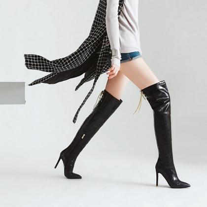 Party Patent Leather Point Toe Over Knee Boots