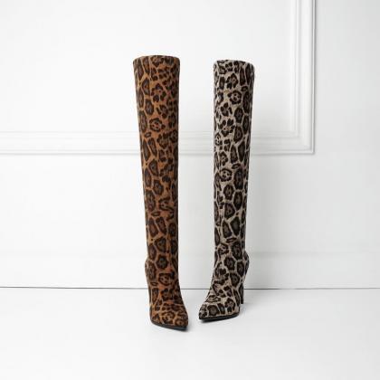 Fashion Leopard Point Toe High Heel Stretch Over..