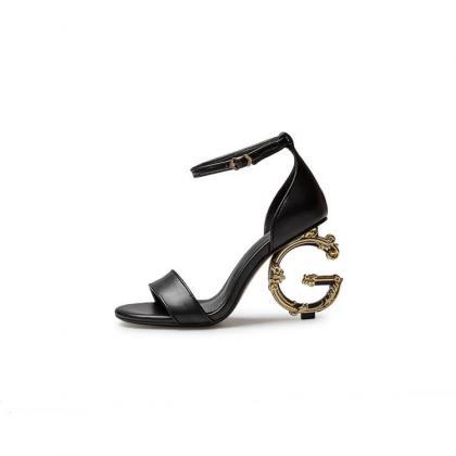 Sexy Leaher Buckle Special Shaped Heel Sandals