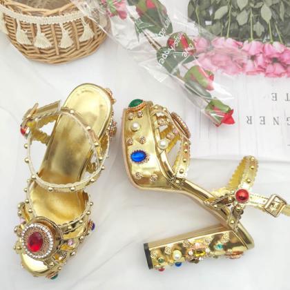 Syncreas Peep Toe Beaded Rhinestone Platform High Heel Sandals main image 1