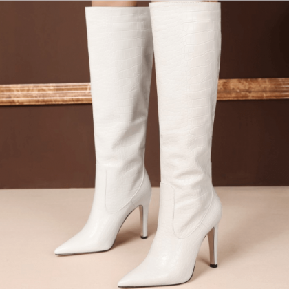 Fashion Leather Point Toe Knee High Knight Boots