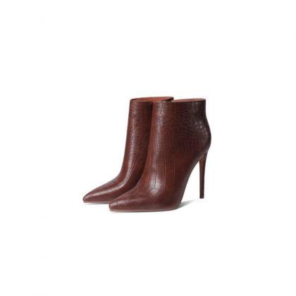 Sexy Leather Point Toe Zipper Ankle Boots