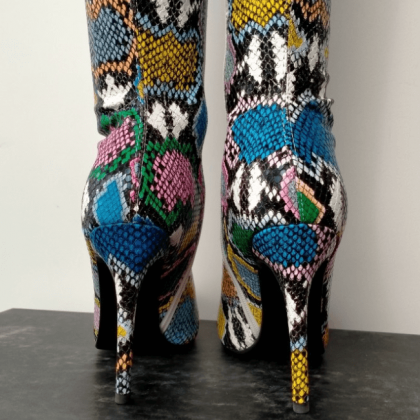 Party Snakeskin Point Toe Knee High Boots