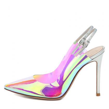 Party Pvc Point Toe Buckle High Heels