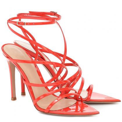 Summer Patent Leather Point Toe Cutout High Heel..