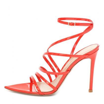 Summer Patent Leather Point Toe Cutout High Heel..