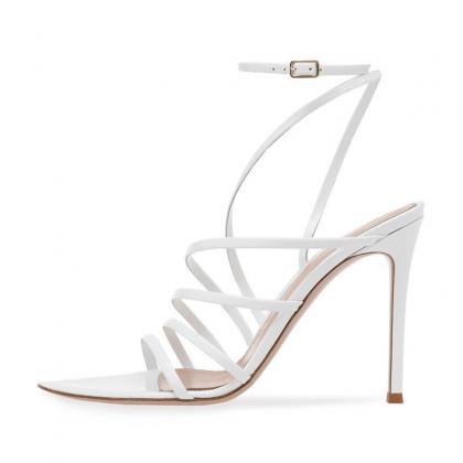 White Summer Patent Leather Point Toe Cutout High..
