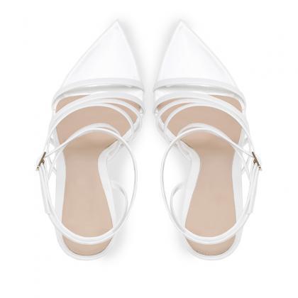 White Summer Patent Leather Point Toe Cutout High..