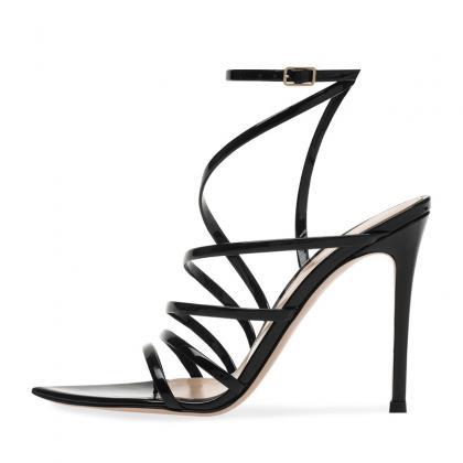 Black Summer Patent Leather Point Toe Cutout High..