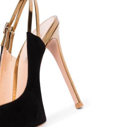 Party Black Suede Point Toe High Heel Sandals