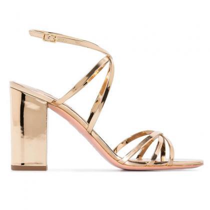 Champagne Patent Leather Chunky Heel Buckle..
