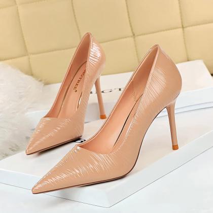 Sexy Nude Pu Point Toe Slip On Pumps