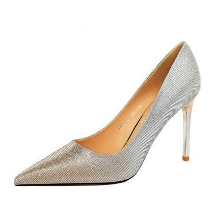 Sexy Champagne Pu Gradient Point Toe Slip On Pumps