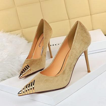 Fashion Apricot Suede Point Toe Slip On Pumps