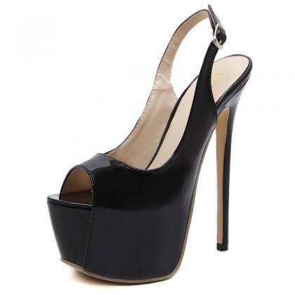 Fashion Black Pu Peep Toe Platform High Heel..