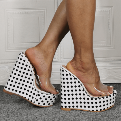 Dot Wedge Platform Peep Toe High Heel Sandals