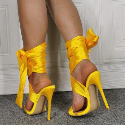 Yellow Ankle Strap Open Toe High Heel Sandals
