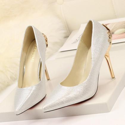 Sexy Silver Suede Point Toe Embellished Slip On..