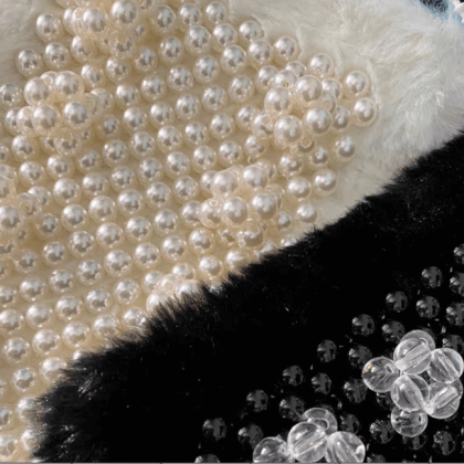 Black Hadmade Customize Fur Pearl Crossbody Bags