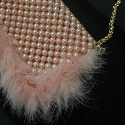 Pink Cute Hadmade Customize Pearl Fur Crossbody..