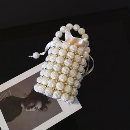 Hadmade Customize Pearl Satchel Strap Knit Bucket..