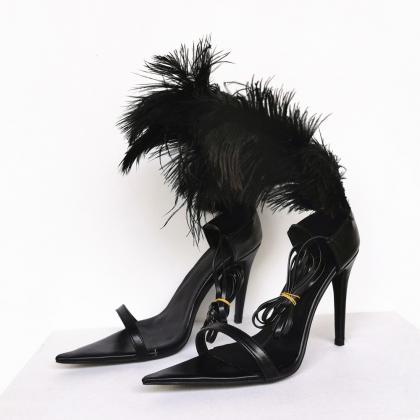 Fashion Patent Leather Fur Open Toe High Heel..