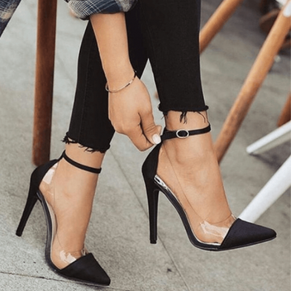 Black Fashion Point Toe High Heel Multi Sandals