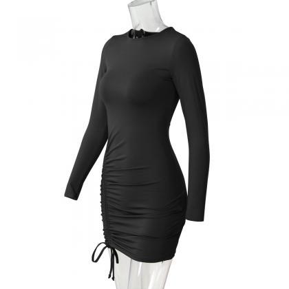Sexy Long Sleeve Drawstring Pleated Bodycon Party..