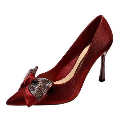 Silk Bow Diamond Shoes-red