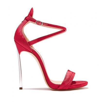 Roman Cross Strap Stiletto Sandals-red