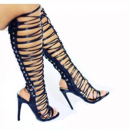 Roman Style Double Cross Strapped High Heel..