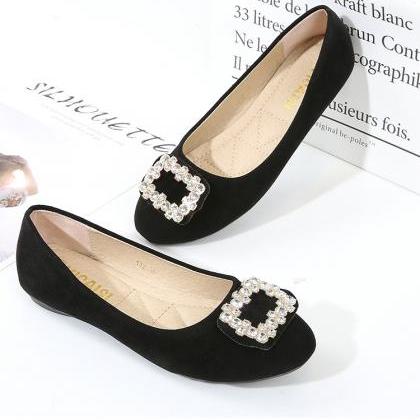 Diamond Button Flat Shoes-black