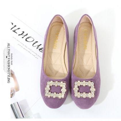 Diamond Button Flat Shoes-purple