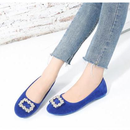 Diamond Button Flat Shoes-blue