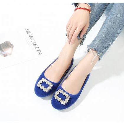 Diamond Button Flat Shoes-blue