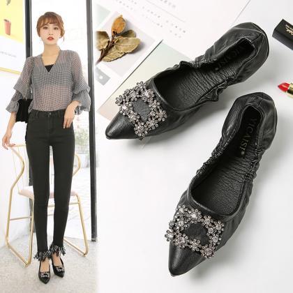 Black Omelet Spring And Autumn Flat Shoes