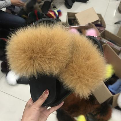 Real Fox Fur Slippers Women's Eva Fur..