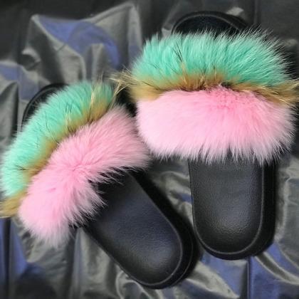 Real Fox Fur Slippers Women's Eva Fur..