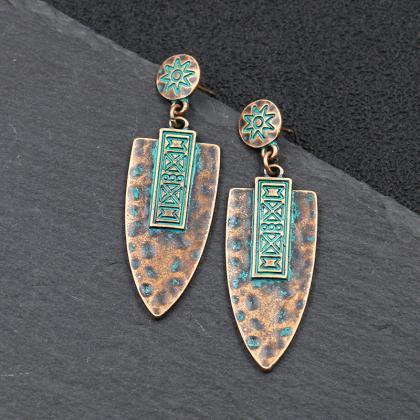 Alloy Earrings Geometric Retro Personality Carving..