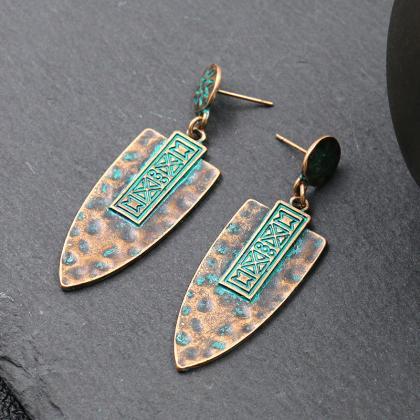 Alloy Earrings Geometric Retro Personality Carving..