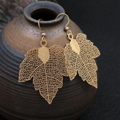 Embossed Copper Color Protection Earrings Leaves..