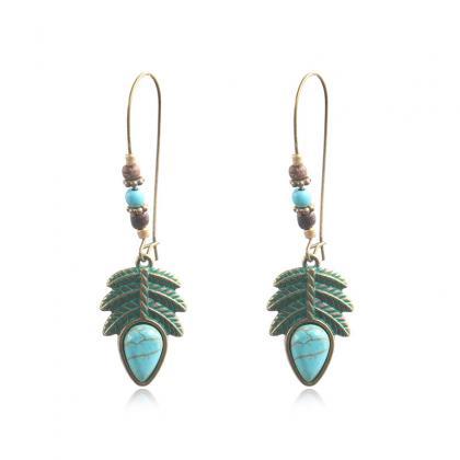 Creative Leaf Leaves Turquoise Beads Earrings