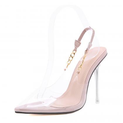 Metal Chain Transparent High Heels Pointed..