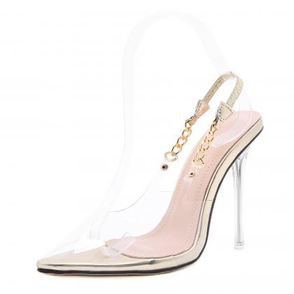 Metal Chain Transparent High Heels Pointed..
