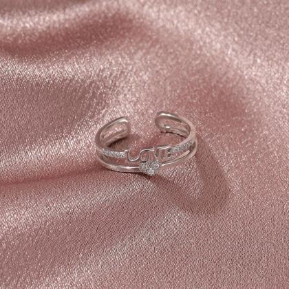 Double Layer Love Inlaid Diamond Love Opening Ring..