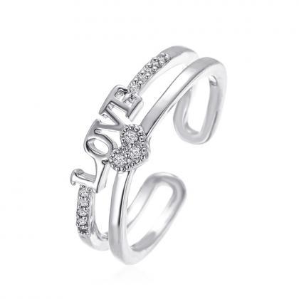 Double Layer Love Inlaid Diamond Love Opening Ring..